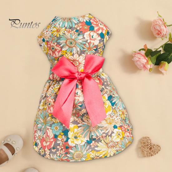 Lindo adorável vestido de princesa para cachorro com estampa floral e laço para filhotes de cachorro e uso diário
