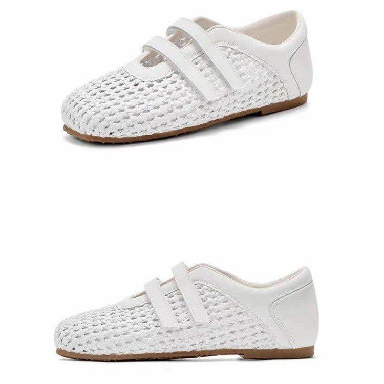 Niche Retro Woven Shallow Mouth Single Shoes Women's 2025 New Summer Mesh Breathable Soft Sole Casual Mary Jane Shoes Women