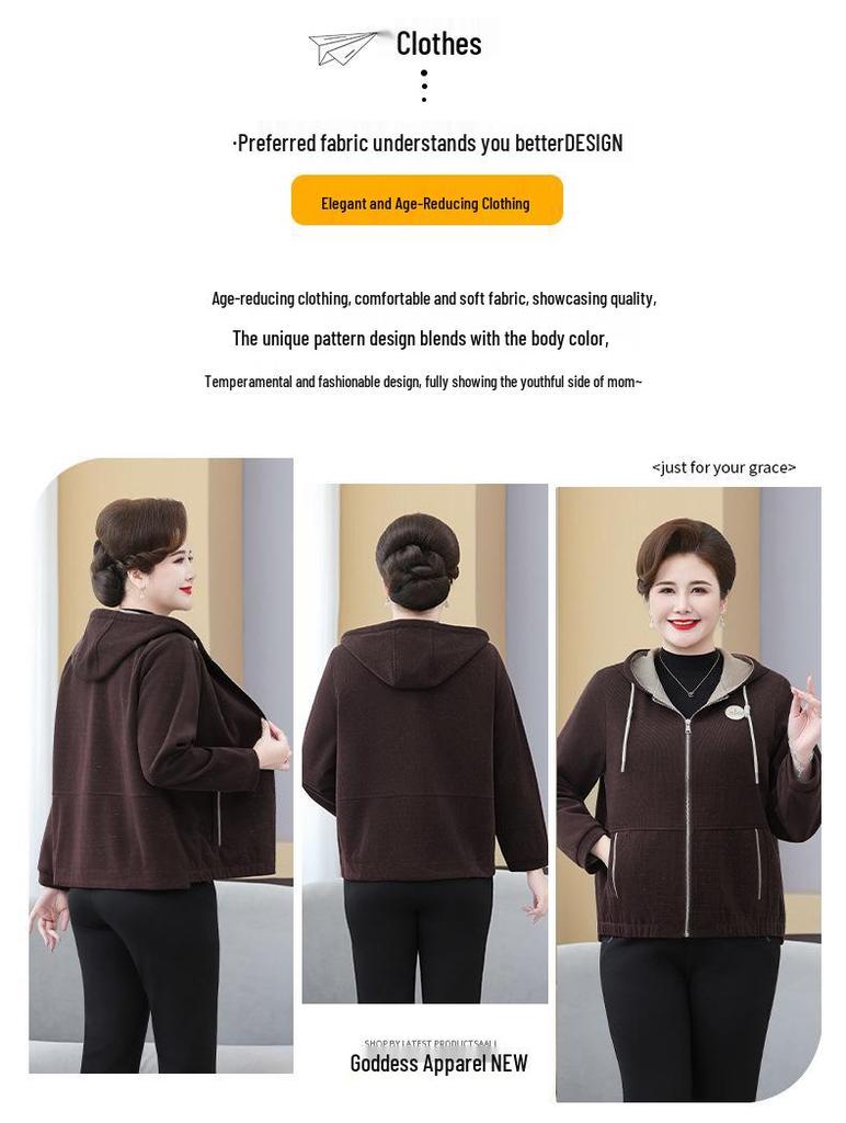 2025 Stylish Hooded Windbreaker for Mothers: Loose-Fit, Plus-Size Autumn Coat with Prints for Middle-Aged & Elderly Women