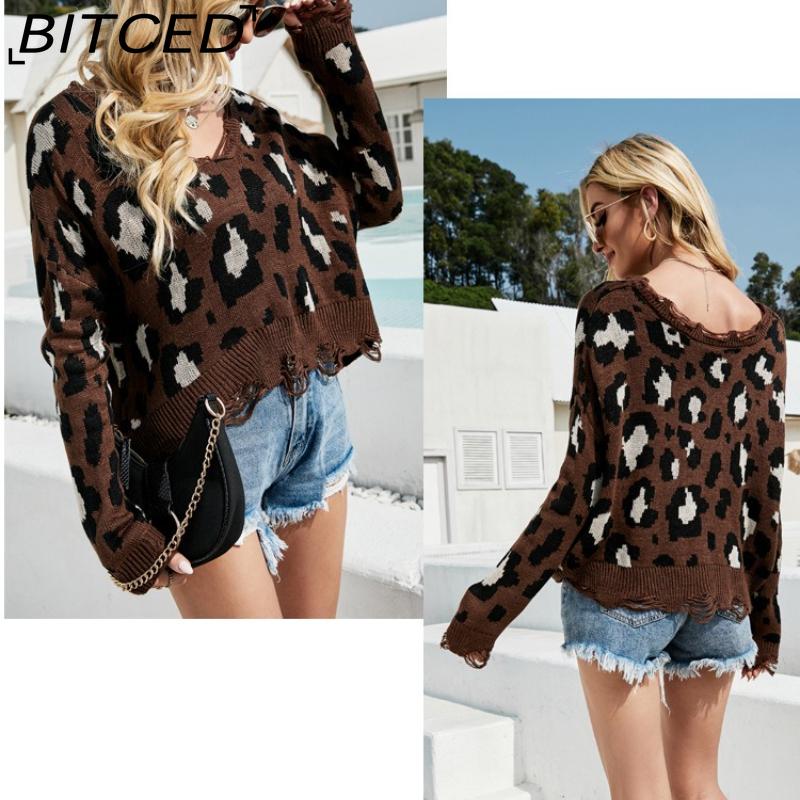 BITCED Women's Oversized Cropped V-Neck Sweater Women's Knit Sweater with Fringe for Fall/Winter