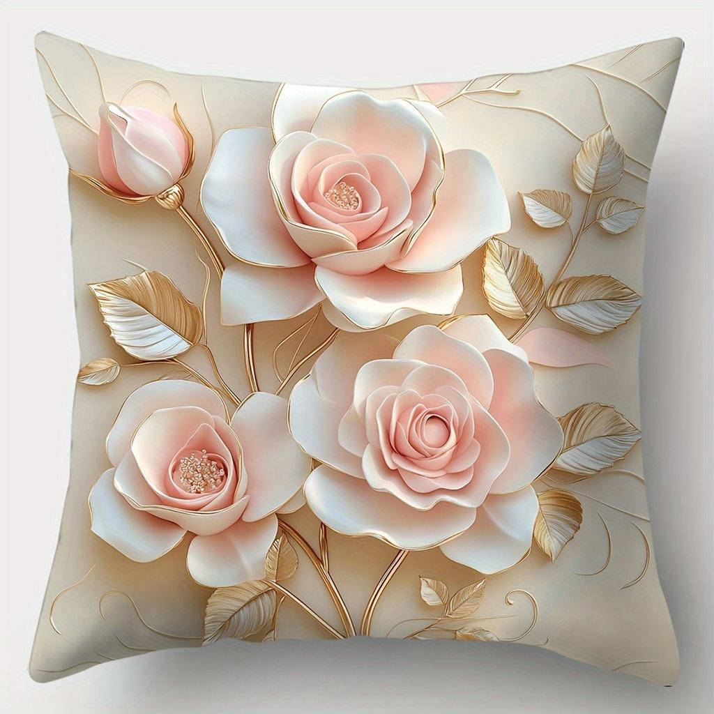 Home Decor Elegant Pink Roses Pillow Covers For Home Pattern Cushion Cover Suitable For Sofa Bedroom Car Pillow Cover