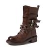 Retro thick-soled thick-heeled lace-up Martin boots for women's autumn and winter new mid-tube belt buckle locomotive boots