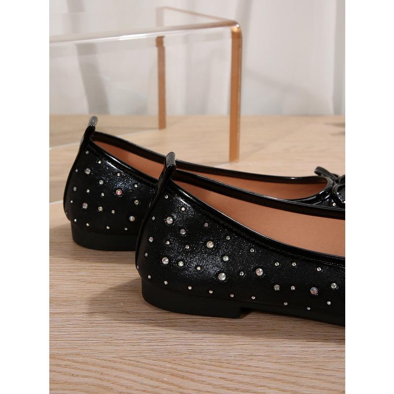 Bow Rhinestone Flat Lazy Shoes 2025 Autumn New Plus-size Pedal Beanie Shoe Woman