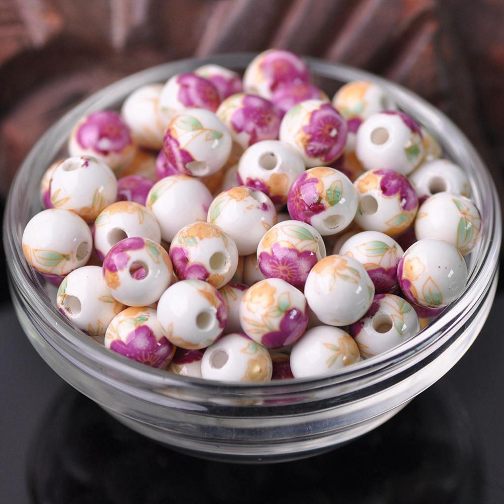 

20 шт. Круглые бусины-разделители из керамического фарфора с цветочными узорами, 10 мм, 12 мм, лот для DIY поделок, браслетов, аксессуары для изготовления ювелирных изделий 10mm-20pcs