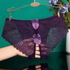Women Panties Low Waist Open Crotch Bow Decor Thin See-through Lace
