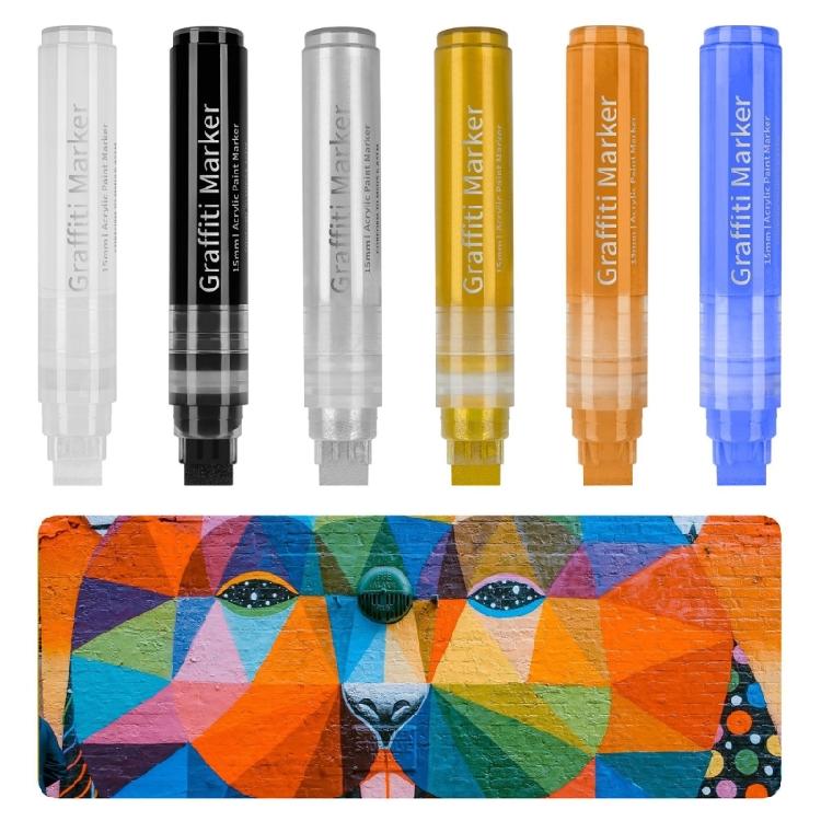 12 Pcs Paint Markers Drawing Pen Acrylic Marker 15mm Wide Acrylic Pen Graffiti Marker Craft Supplies for Kids Drawing