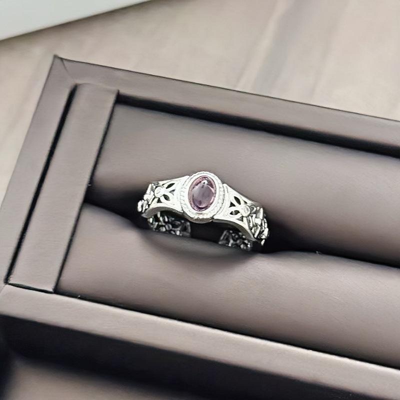Purple Brilliant Egg Surface Skirt Brushed Bead Opening Ring Niche Light Luxury High Sense Exquisite French Ring Woman