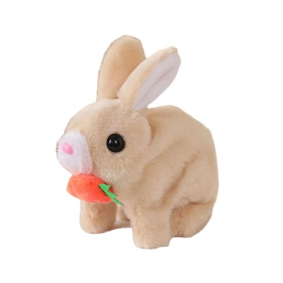 Electric Plush Bunny Toy with Carrot Interactive Walking Rabbit Plushie Handmade Toddlers Educational Jumping Simulation Stuffed Animal Toy