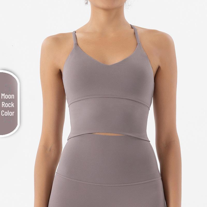 „Sutien Sport Yoga Nud Șlefuit pe Ambele Părți - Sexy, Camișolă Decupată la Spate pentru Fitness”