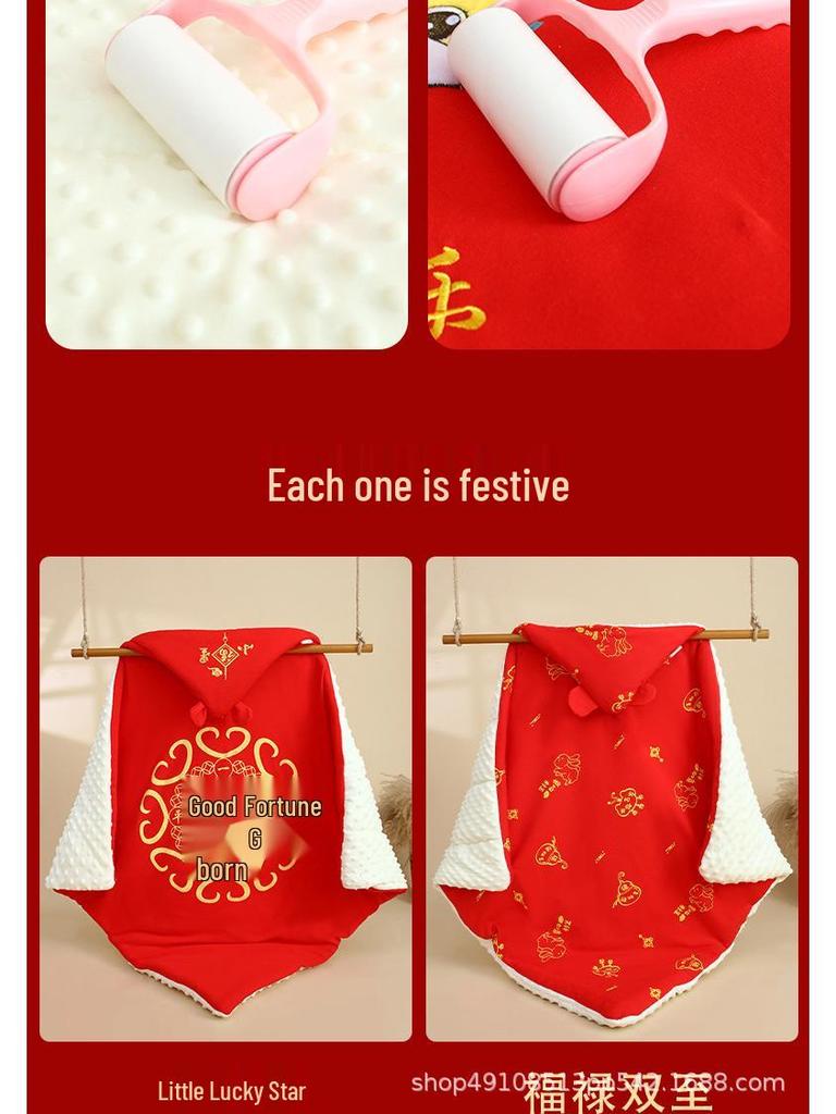 Chinese Red Embroidery Detachable Baby Swaddle Quilt for Autumn and Winter