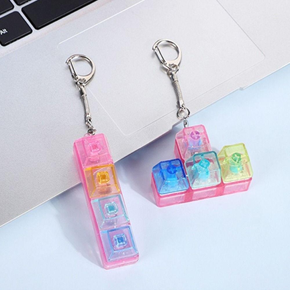 Relaxing 4 Keys Fidget Keychain Key Button Stress Relief Finger Keyboard Cap Pass The Time Keycap Clicker Toy Pendant for Adult