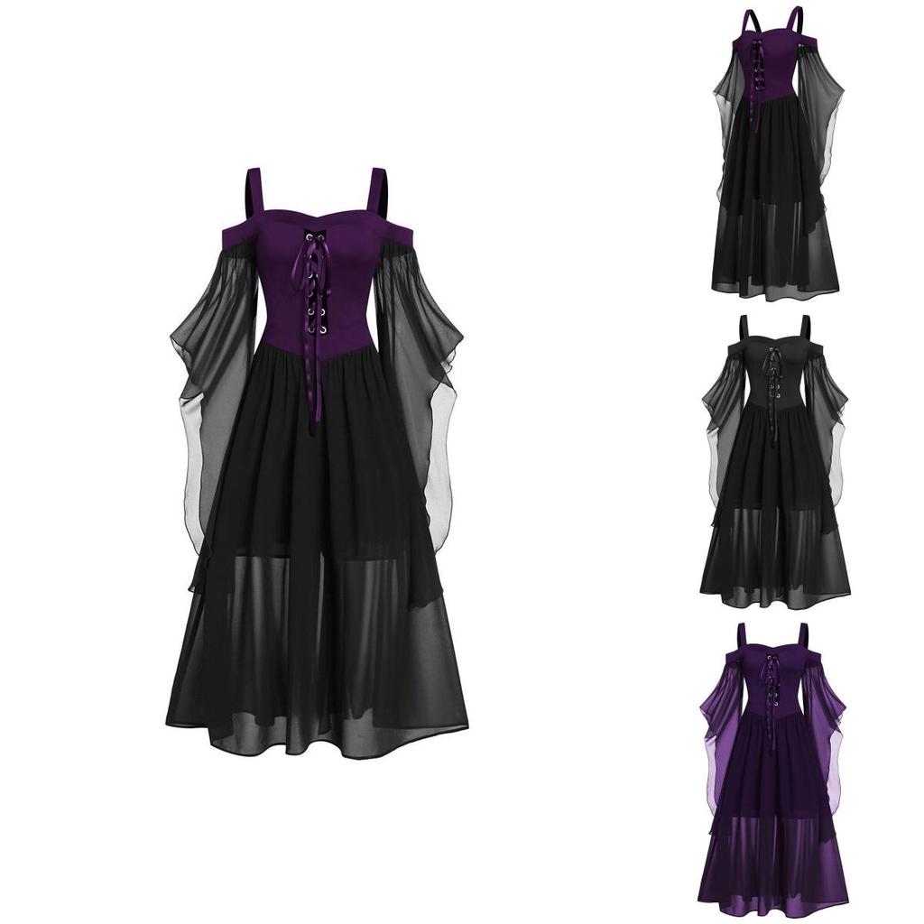 Enigmatic Halloween Witch Dress Cosplay Costume Gothic Off Shoulder Design