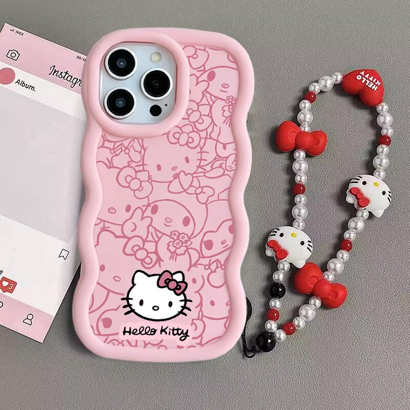 Pink Line Hello Kitty Chain Casing For Huawei Honor 400 Lite Pro 90 Lite X9A X9B X8A X8C X8B X8 X7A X7B X5C 5G INS Sanrio Case