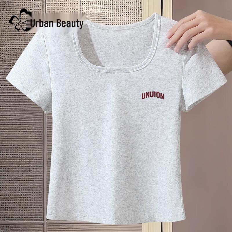 Women's Square Neck Short Sleeve T-Shirt with American Retro Logo