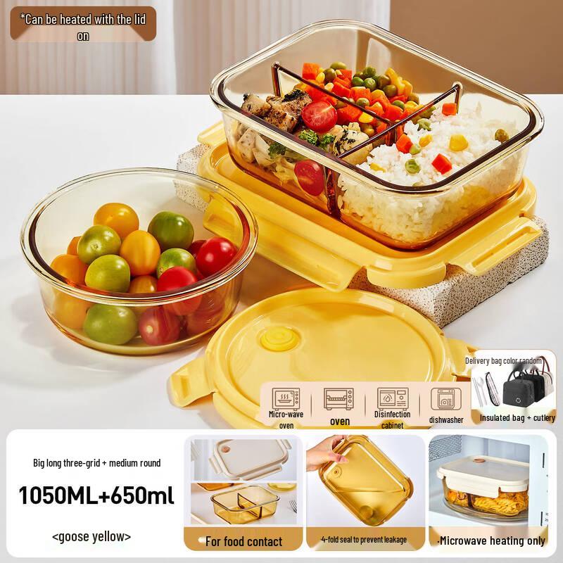 ZISIZ Glass Lunch Box Set with Insulated Bag and Cutlery