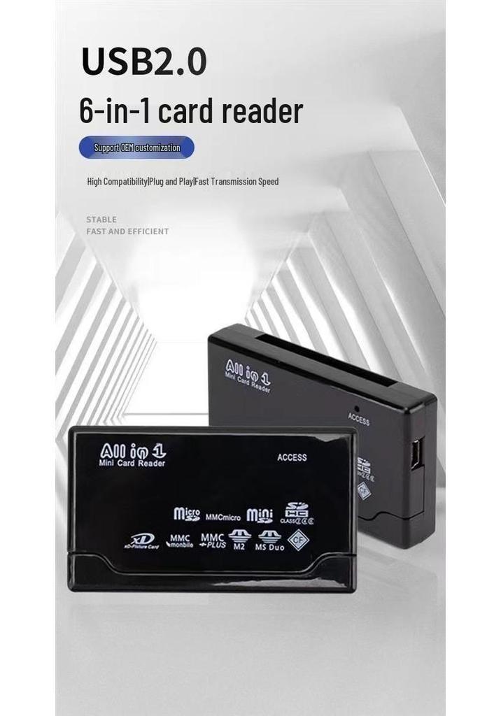 In Stock USB Multi-function Six-Port Mobile Phone & Camera High-Speed Card Reader with Password Protection