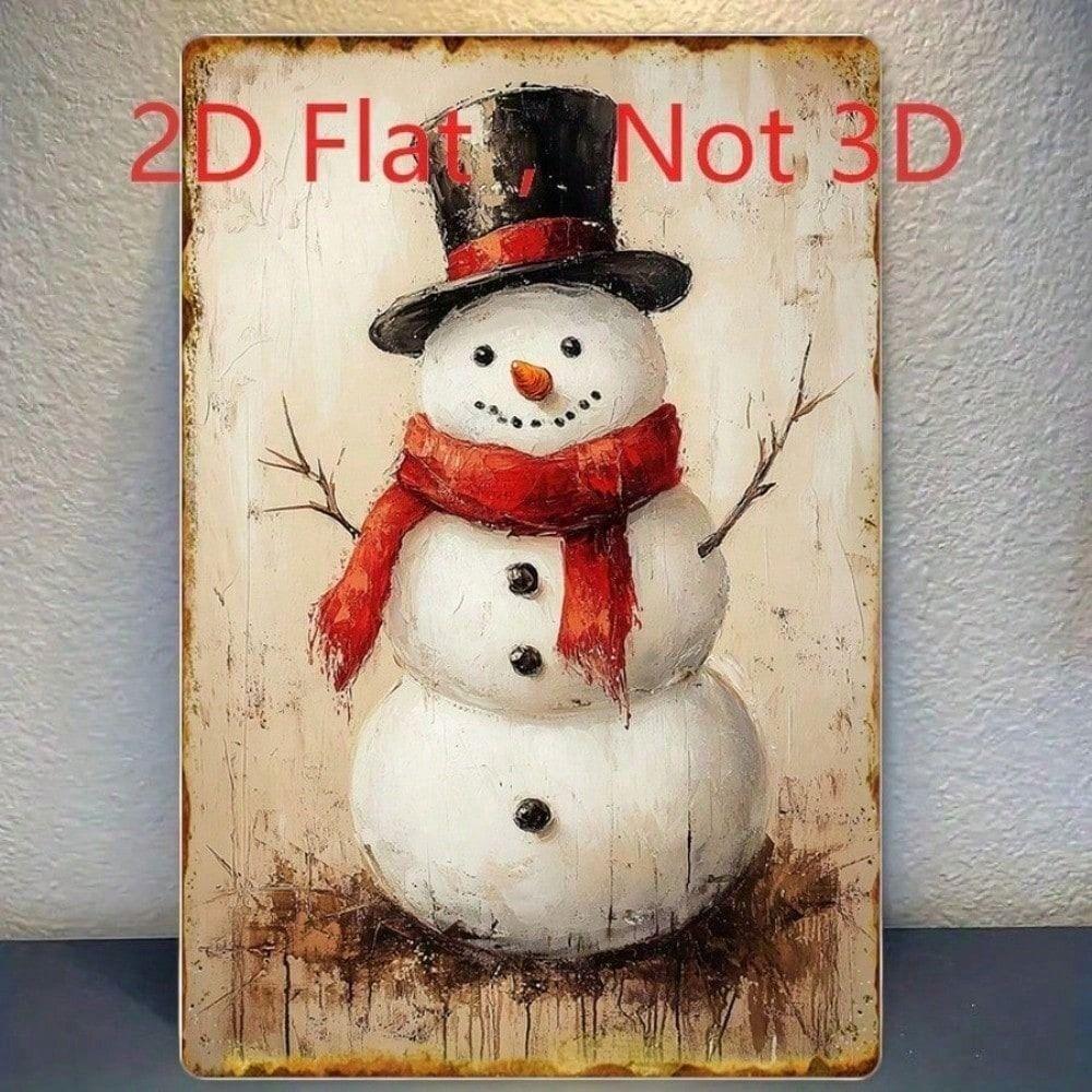 Vintage Christmas Snowman Tin Sign, Flat Aluminum 20x30cm Wall Decor for Home & Holiday