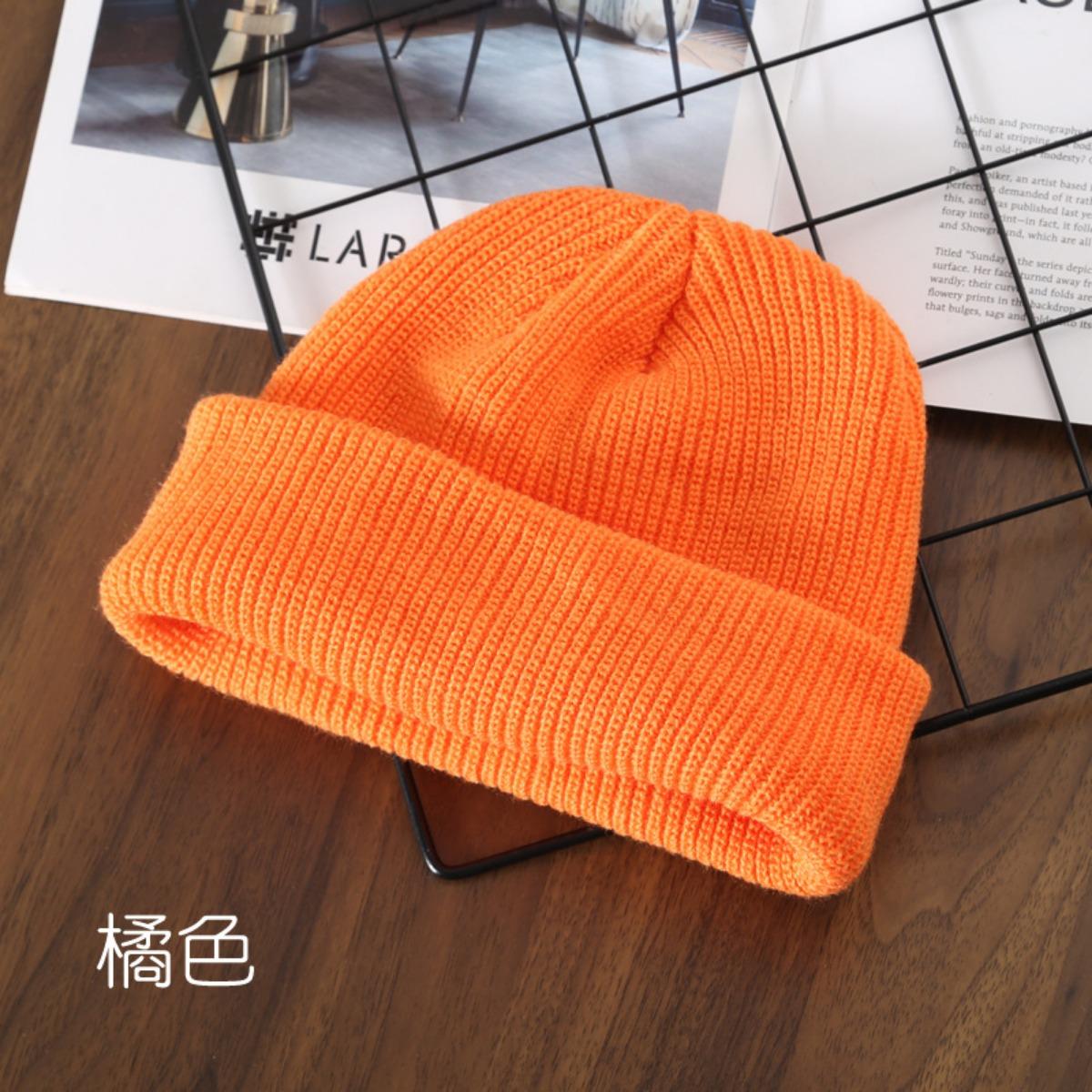 

Женская шапка, Однотонная, Легкая пластина, Подвернутый край, Вязаная шапка, Уличная шапка, Повседневная шапка, Холодная шапка, Теплая шапка, Шерстяная шапка оранжевый