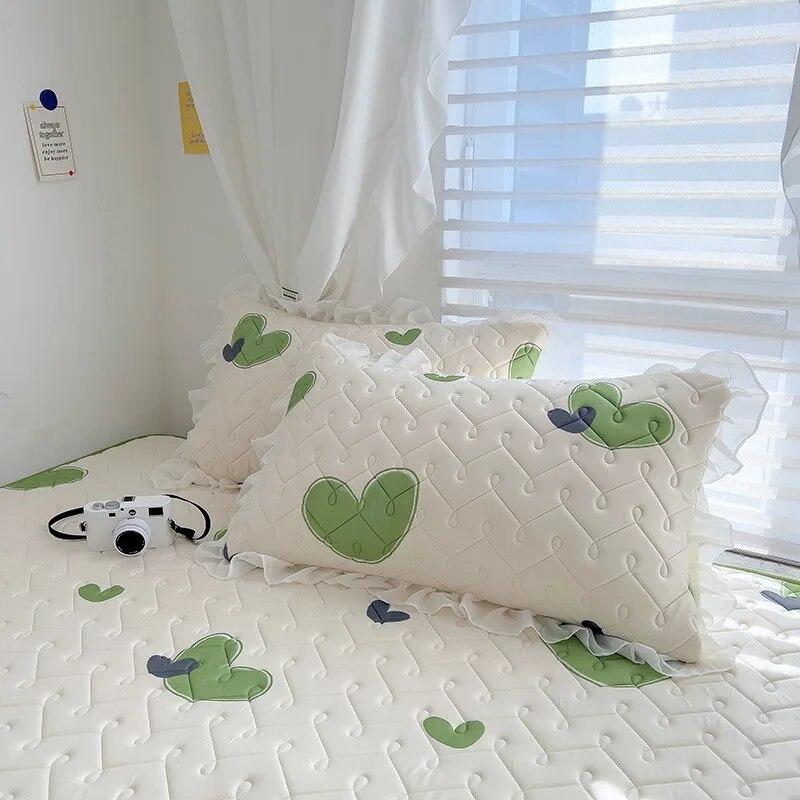 Textile de casă Cearșaf cu elastic Față de pernă Set 3 buc Așternut de pat Răcoros de vară Latex Cuvertură de pat Volan pentru pat Desene animate drăguțe Cearșaf pentru pat pentru copii