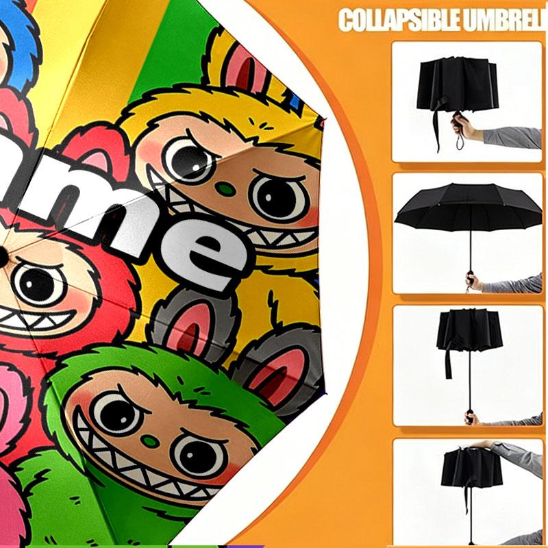 Custom Name Personalized Labubu Print Umbrella, Auto Open Close, 8‑Rib Sturdy Frame, Commute Camping Hiking Use, Birthday Gift