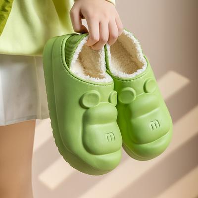 Bär wasserdichte Baumwollpantoffeln Fleece dicksohlige Tasche und weichsohlige Plüsch Thermoschuhe rutschfest