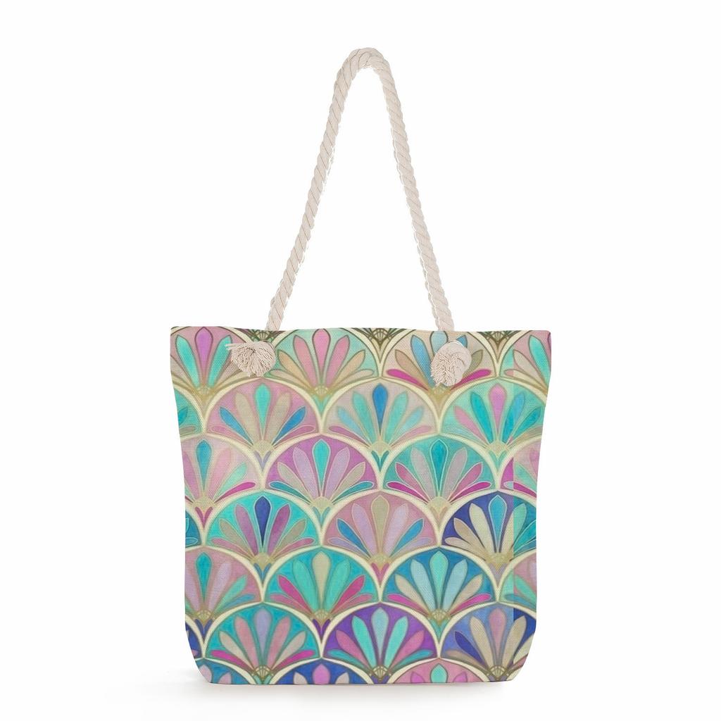 Plant Print Thick Rope Single-shoulder Beach Bag 7237 CLE