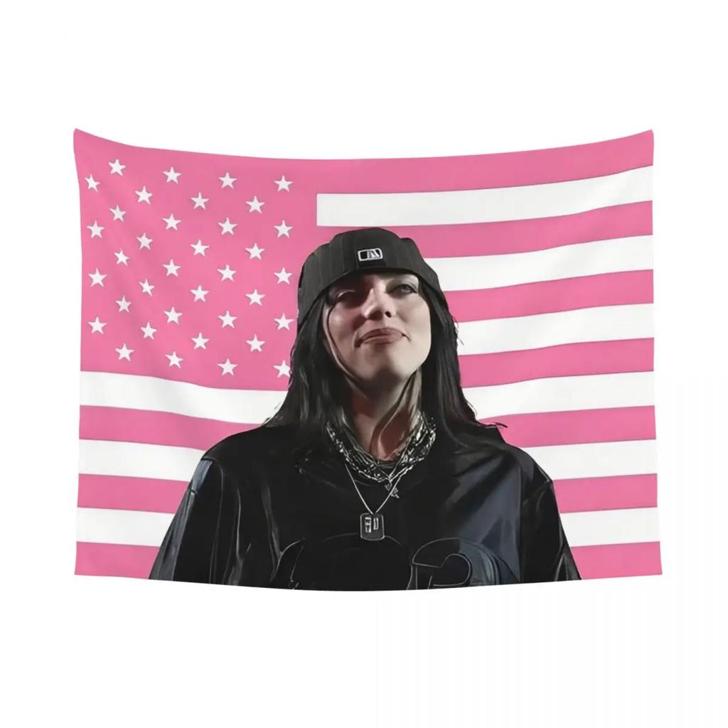 VIKAMA Pink American Flag Tapestry Pop Music Idol Wall Decoration Bedroom Dormitory and Music Fan Room Decoration