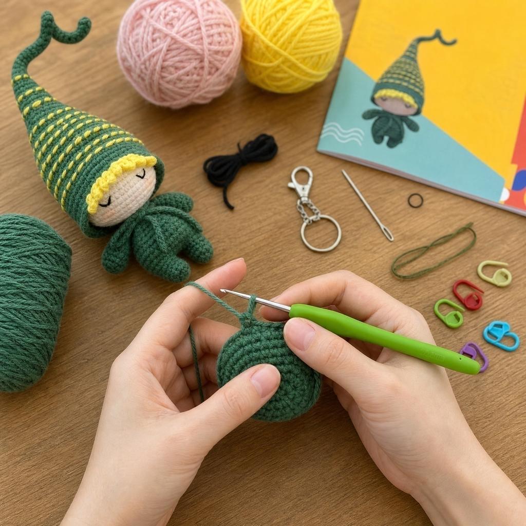 Handmade Crochet Doll Kit Forest Elf Amigurumi DIY Craft Set Includes Yarn Hook Needles Stitch Markers Keychain Accessories
