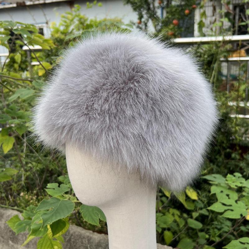 Unisex Thick Fur Dome Cap Retro Warm Flat Top Hat Outdoor Winter Accessories