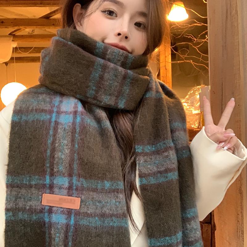 Knitted Scarf Headscarf Winter Women Men Preppy Plaid Tassel Warm Scarve Pashmina Mujer Femme Male Pareo Thick Wrap Shawl Unisex