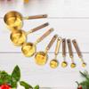 Metal Measuring Cups Set with Wooden Handle Kitchen Measure Cup Spoon Set Stainless Steel Stackable Gold Bar Baking Tools