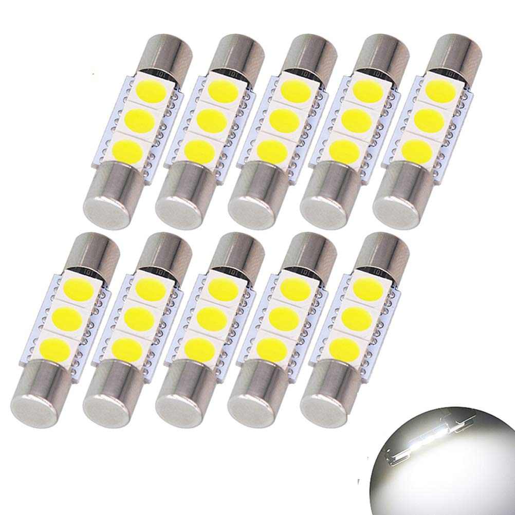 

T6.3x28mm LED 3SMD 5050 Fits 28mm/29mm White/White Vanity Visor Room Lamp/Mirror Light/Reading Light/Dome Light,10pcs 28mm/29mm белый