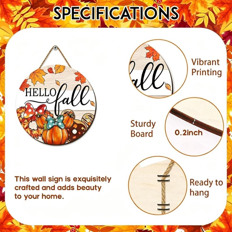 Fall Door Sign Wooden Autumn Pumpkins Door Hangers Maple Wall Decors for Outdoor Porch Wall Fall Harvest Hanging Decorations