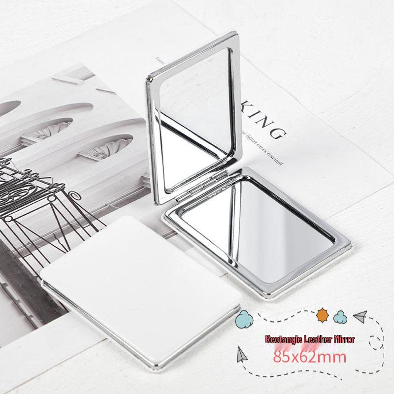White PU Leather Folding Pocket Mirror - Creative Portable DIY Metal Student Mirror