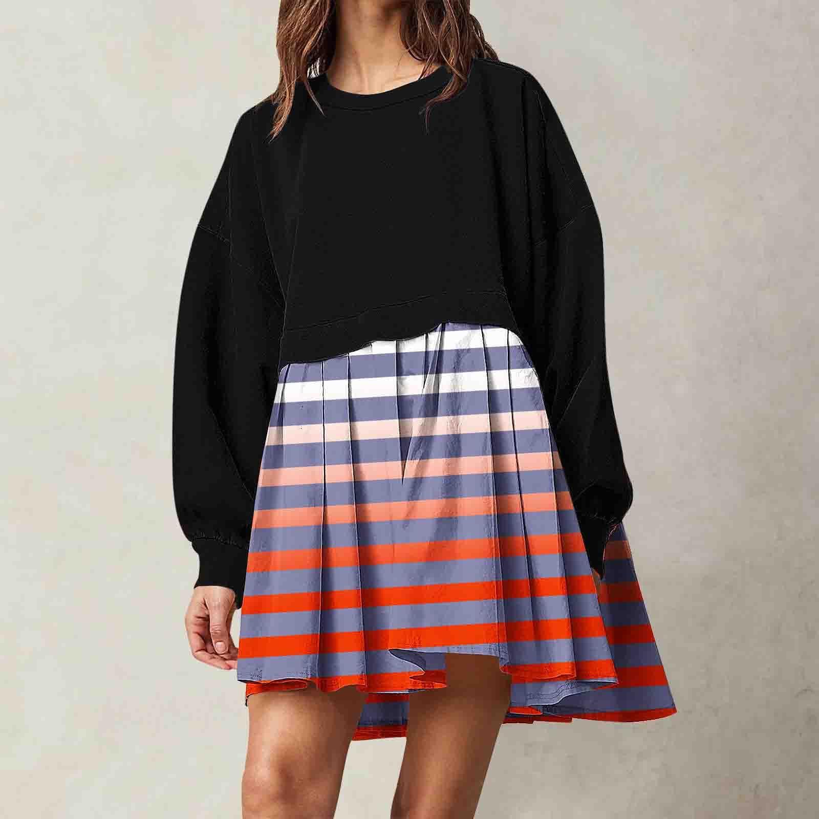 

Женская мода повседневная круглая горловина длинный рукав пэчворк пуловер свитшот принтованные платья L