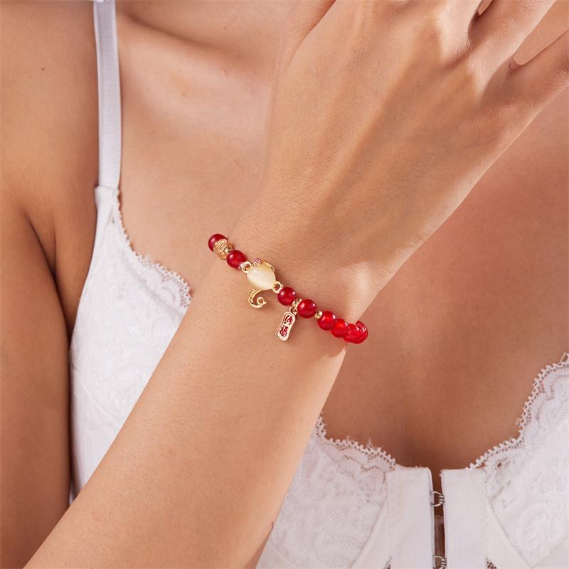 Chinese Style 2025 Snake Year Beads Bracelet For Women And Men Lucky Red Handwoven Rope Bracelet New Year Party Jewelry Gifts