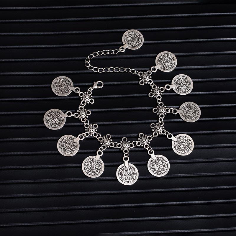 Vintage Simian Ethnic Style Anklet Women'S High Sense Beach Ankle Chain Music Festival Vacation Wind Fringe Coin Foot Decoration