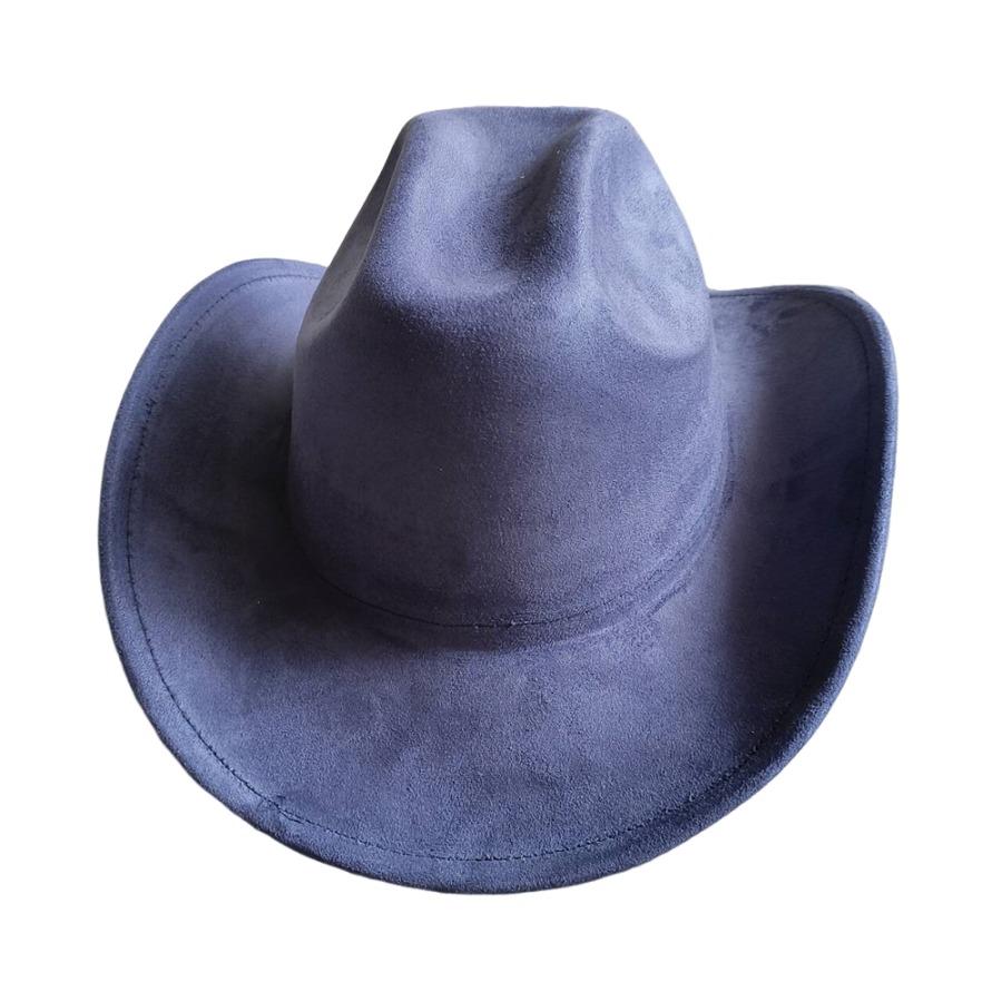 Cow Head Belt Suede Leather 7.5Cm Western Cowboy Fedora Hat Women'S Men'S Church Jazz Hat Fashion Travel Party Hat Denim Hat