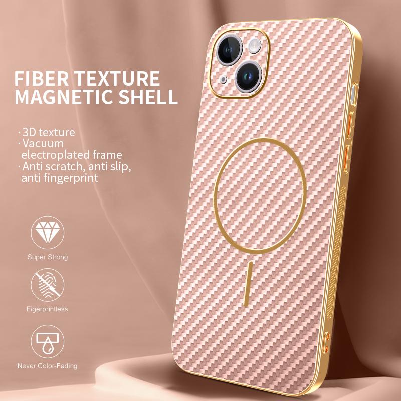Für iPhone 14 Plus Handyhülle Kohlefaser-texturiert Galvanisierte TPU-Rückabdeckung