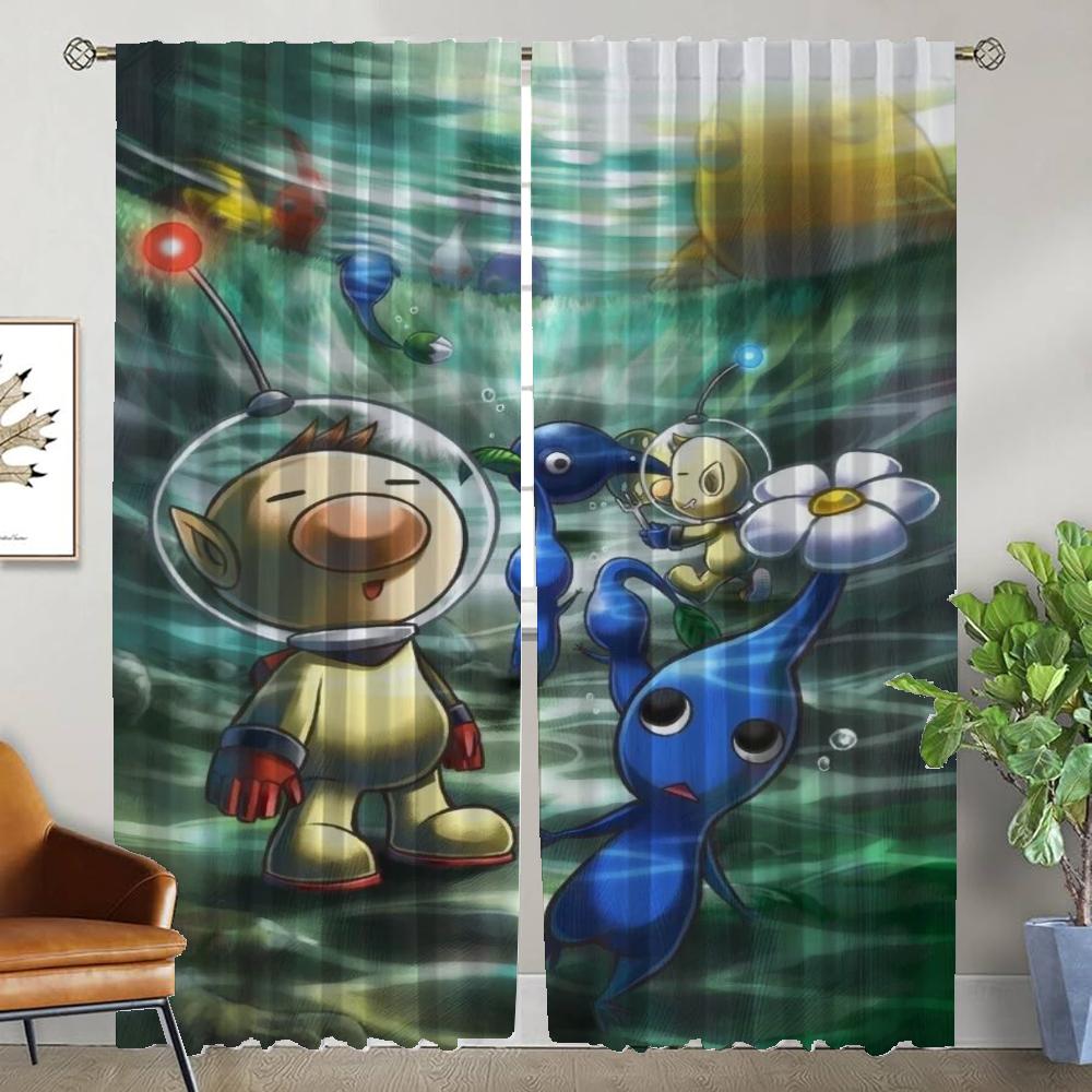 PIKMIN Zasłony do Salonu Zasłony Cieniujące Tiul do Sypialni Zasłony Antykomarowe 2 Sztuki Przegroda Dekoracja Halloween