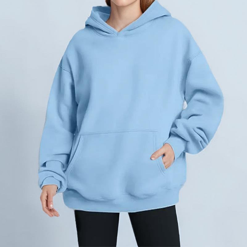 

Women s clothing, new spring models in Europe, America, solid color personalized casual hooded long-sleeved loose sweater S королевский синий