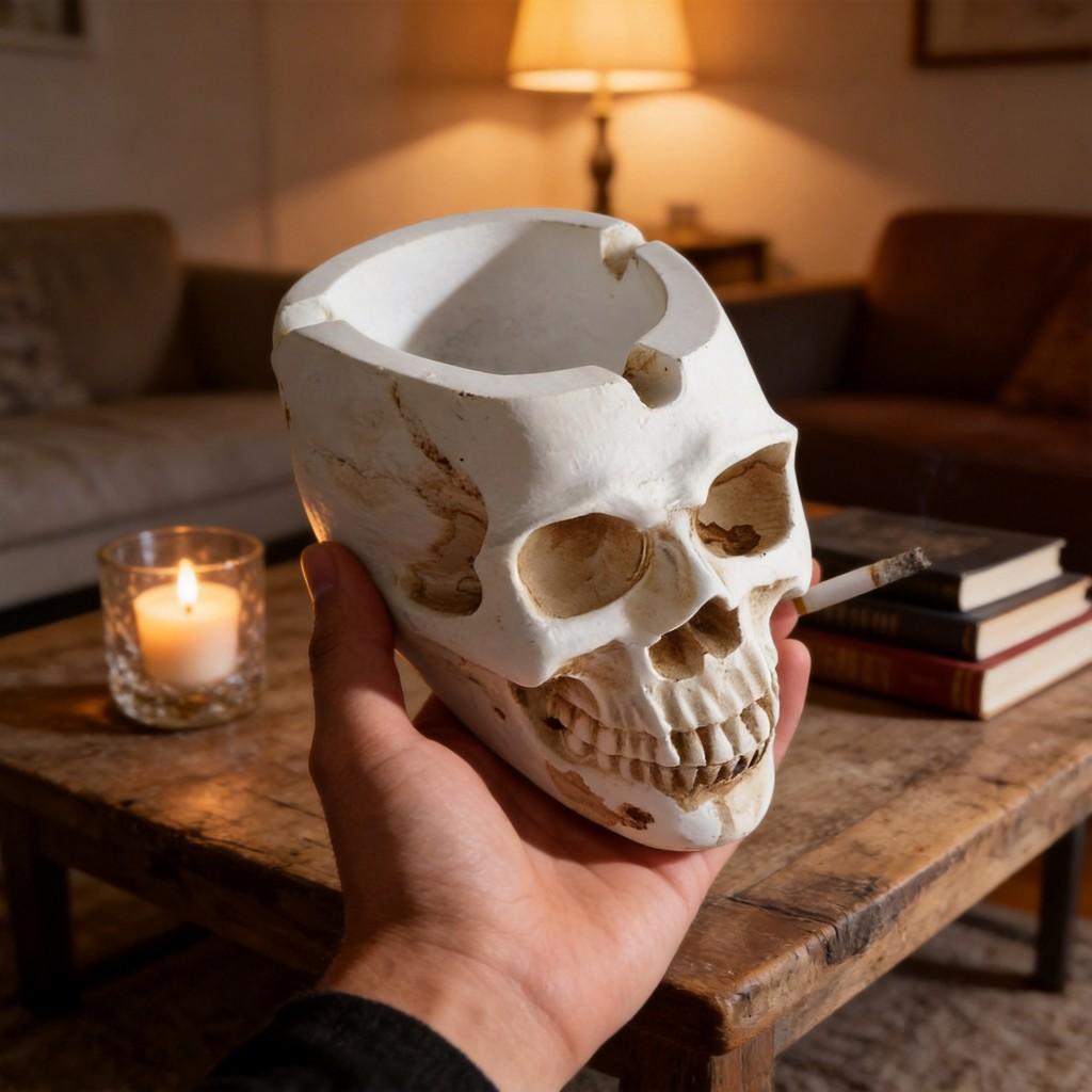 Skeleton Skull Resin Decor Ashtray With Handcrafted Carving For Halloween Home Office Ornament