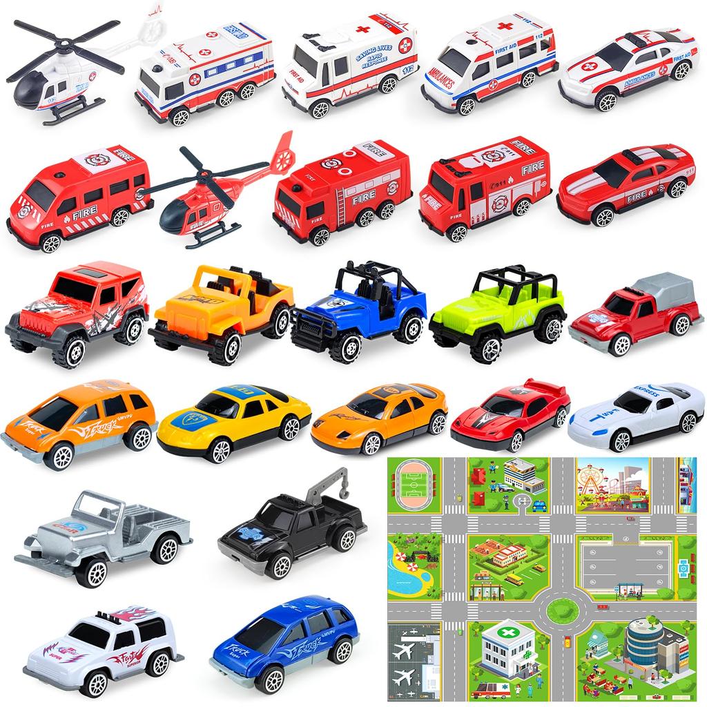 Tcvents Tomica Set Car Toy Car Set Super Rich 24 Piece Mini Car Set Tomica Fire Truck Working Car Ambulance Toy Mini Car Set Helicopter Construction