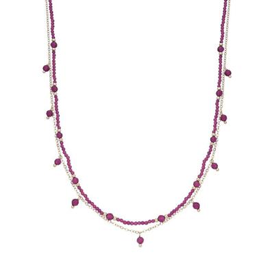 Kette - LUXENTER - Aira - Rosa Kristall - 18 Karat Gelbgold-Finish - Länge 42+3 cm