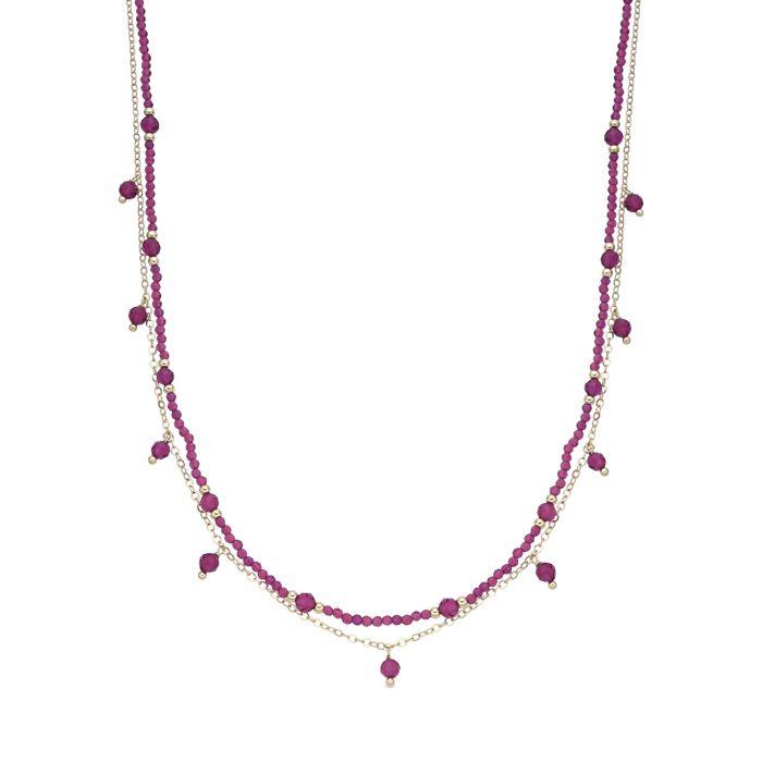 Collier - LUXENTER - Aira - Cristal rose - Finition or jaune 18 carats - Longueur 42+3 cm