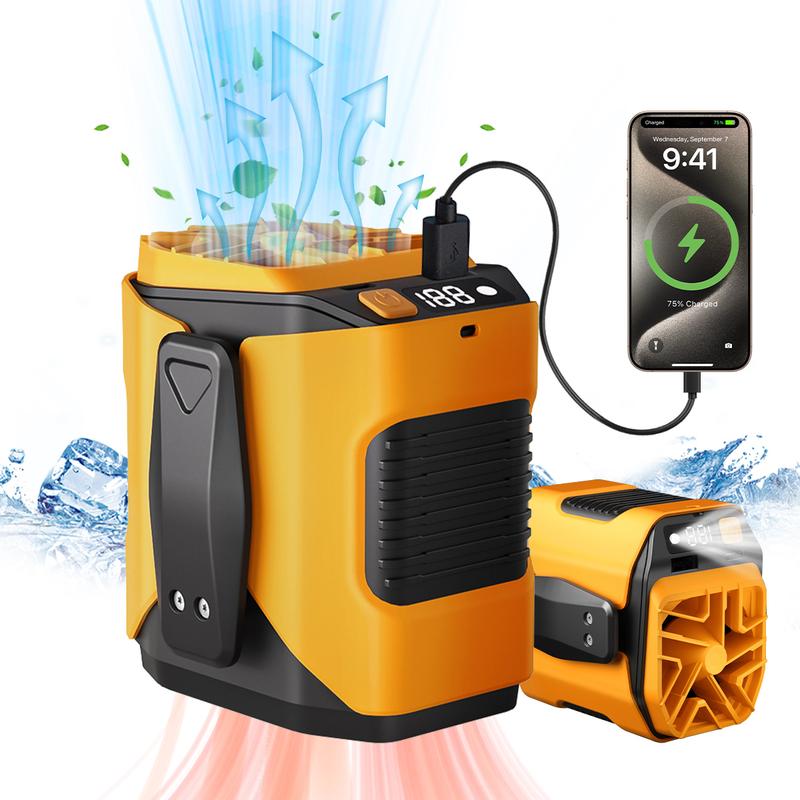 

Персональный поясной портативный перезаряжаемый вентилятор, 3 скорости, воздушный поток 5300 об/мин, носимый ременной вентилятор для улицы, строительной площадки, фермы, путешествий, рыбалки оранжевый