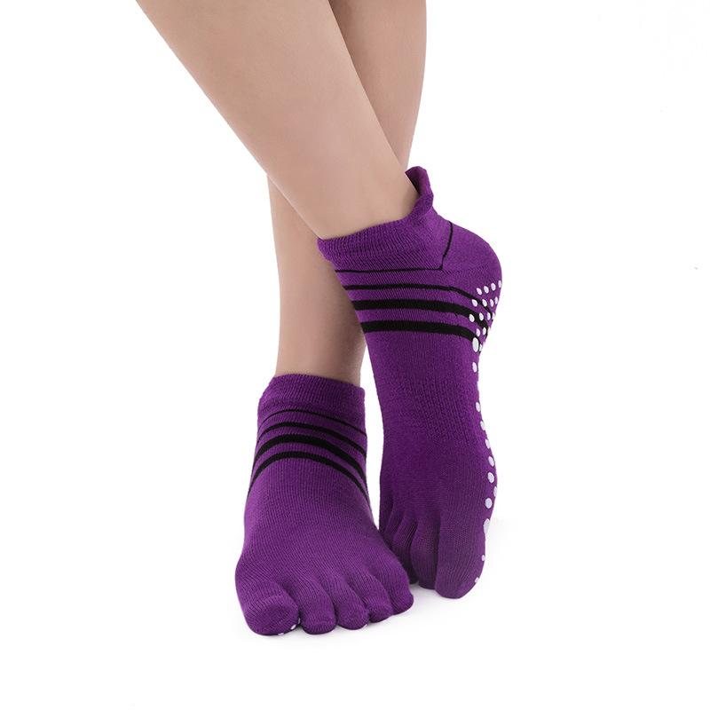 Double Heel Striped Five-Finger Socks Yoga Socks Women'S Cotton Professional Non-Slip Pilates Dance Open-Toe Socks