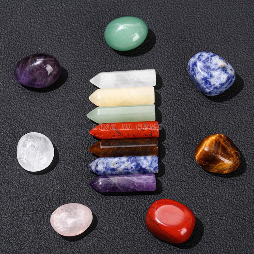 Natural Seven Colors Crystal Stone Single-pointed Hexagonal Column Ore Specimen Ornament Pendant for Men Women Room Jewelry Gift