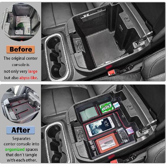RUNROAD Center Console Organizer Tray Compatible With - Chevy Silverado 1500/GMC Sierra 1500 And 20-23 Silverado/Sierra 2500HD/3500HD Accessories,