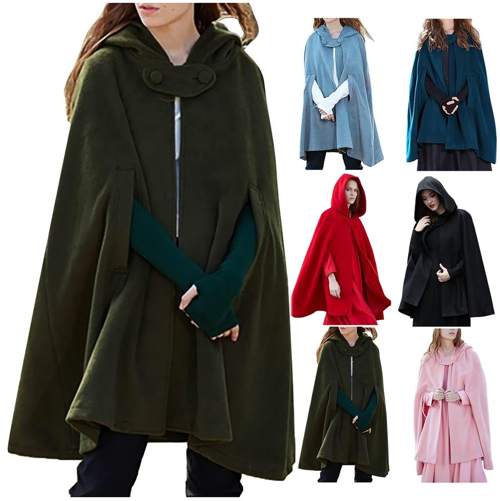 Gothic Open Front Hooded Cardigan Women Autumn Long Coat Solid Color Cloak Cape Winter Outdoor Jackets